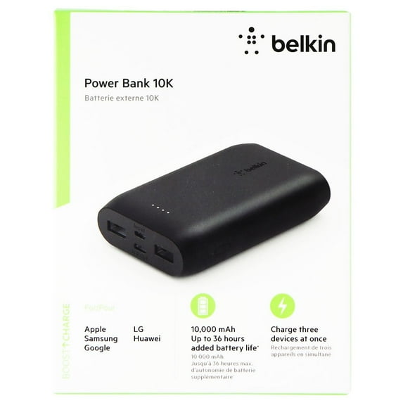 Belkin Portable Power Bank Charger 10K with USB-C and Dual USB Ports - Black