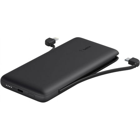 Belkin Power Bank, BoostCharge Plus 10k mAh Portable Charger w/Integrated Lightning Cable & USB-C Cable - iPhone Charger - Battery Pack for iPhone 16 Pro Max, iPhone 16, iPhone 15, iPhone 14 - Black