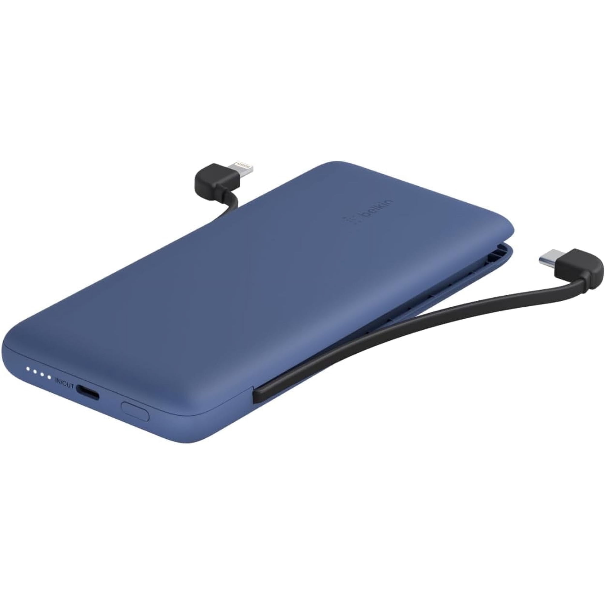 Belkin Power Bank, BoostCharge Plus 10k mAh Portable Charger w/Integrated Lightning Cable & USB-C Cable - iPhone Charger - Battery Pack for iPhone 16 Pro Max, iPhone 16, iPhone 15, iPhone 14 - Blue