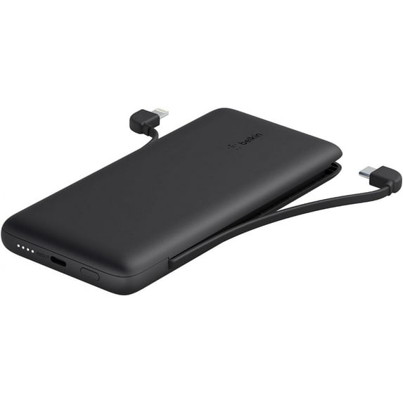 Belkin Power Bank, BoostCharge Plus 10k mAh Portable Charger w/Integrated Lightning Cable & USB-C Cable - iPhone Charger - Battery Pack for iPhone 16 Pro Max, iPhone 16, iPhone 15, iPhone 14 - Black