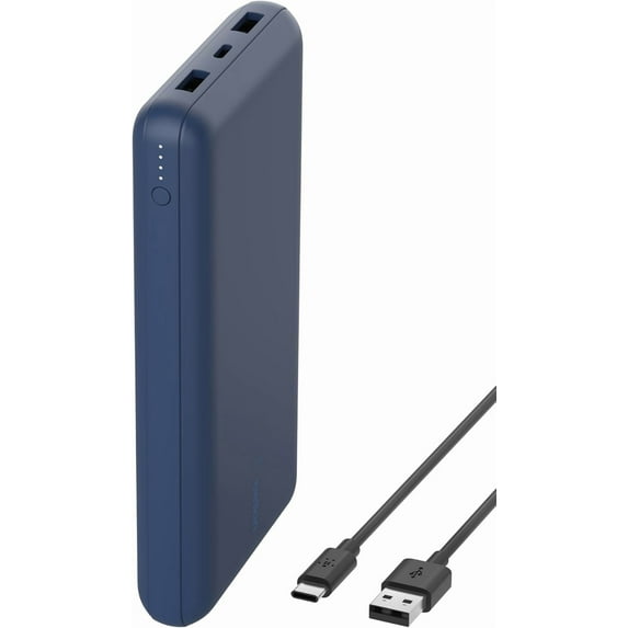 Belkin 20,000mAh USB-C Power Bank, Portable Charger w/ 2 USB-A Ports, 15W + USB-A to USB-C Cable for iPhone 16/15, Galaxy S25/S24, Pixel 9, iPad, Nintendo Switch 2 & More – Blue