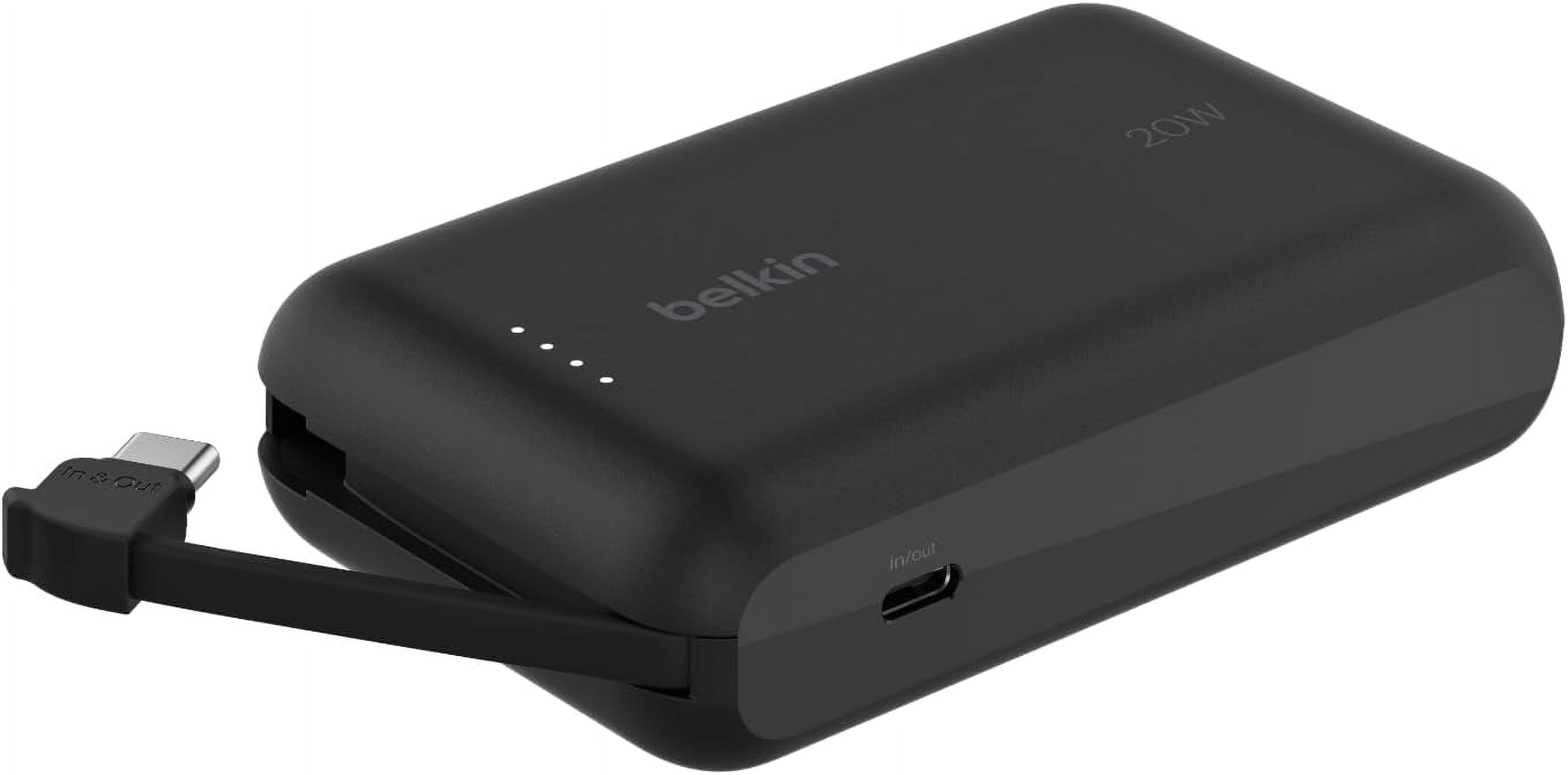 Belkin Power Bank, Portable Power Bank with Integrated Cable 10K PD 20W - Fast Charge USB-C Power Delivery, Portable iPhone Charger for iPhone 16 Series, iPad Pro, Galaxy S24, and More - Black