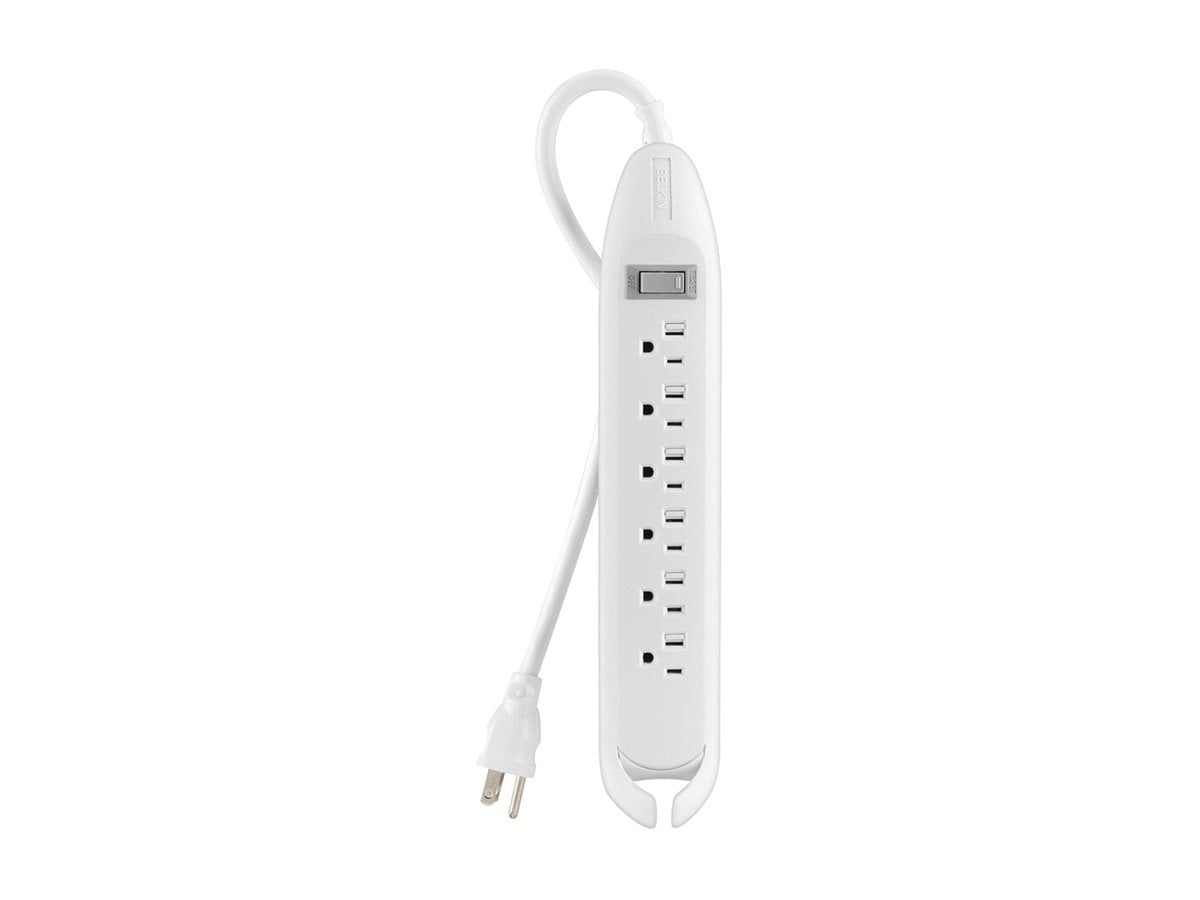 Belkin Power Strip, 6 Outlets, 12 ft Cord, White