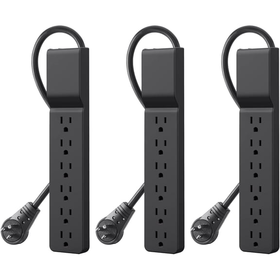 Belkin Power Strip Surge Protector with 6 AC Multiple Outlets - Flat Rotating Plug, 6 ft Long Heavy-Duty Extension Cord for Home, Office, Travel, Computer Desktop & Charging Brick (600 Joules) 3PK