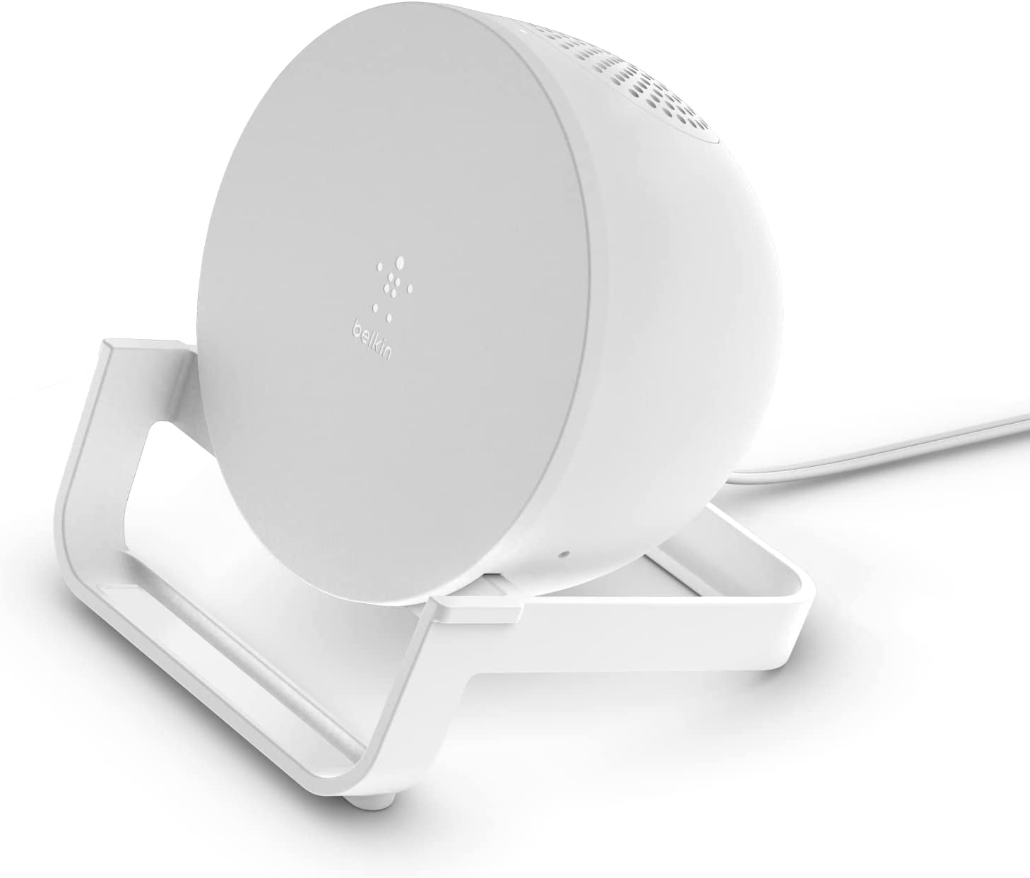 Belkin Quick Charge Wireless Charger + Bluetooth Speaker - Qi-Certified Charger Stand for iPhone, Samsung Galaxy & More - Charge While Listening to Music, Streaming Videos, & Video Calling - White