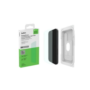 Belkin ScreenForce InvisiGlass Blue Light Filter Screen Protector for iPhone 16, iPhone 15, & iPhone 14 Pro Scratch-Resistant Impact Protection w/ Included Easy Align Tray for Bubble Free Application