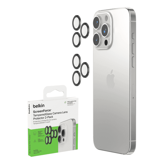 Belkin ScreenForce TemperedGlass Camera Lens Protector for Apple iPhone 15 Pro & iPhone 15 Pro Max - Case-Compatible Tempered Glass Lens Cover, Apple iPhone Accessories - 2-pack