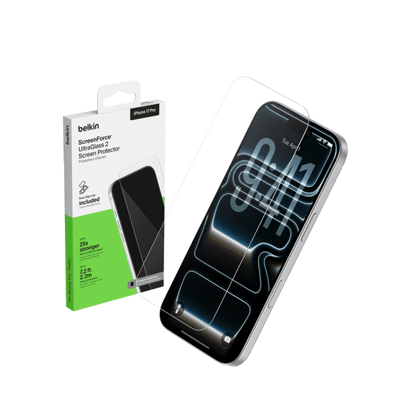 Belkin ScreenForce UltraGlass 2 Screen Protector for iPhone 17 Pro, 25X Stronger Glass, Scratch-Resistant & Impact Protection, Easy Align Tray for Bubble-Free Application