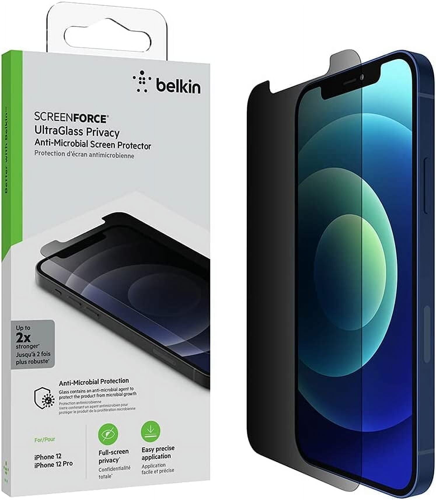 Belkin ScreenForce UltraGlass iPhone 12/12 Pro, Privacy Screen Protector with Easy Align Tray for Bubble Free, Convenient Installation