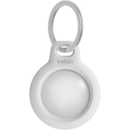 Belkin Apple AirTag Secure Holder with Key Ring - Durable Scratch Resistant Case With Open Face & Raised Edges - Protective AirTag Keychain Accessory For Keys, Pets, Luggage, Backpacks - White