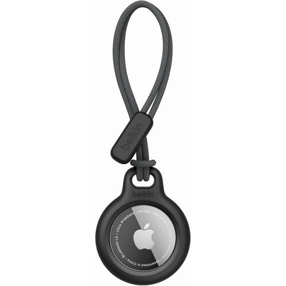 Belkin Apple Airtag Secure Holder With Strap - Apple Air Tag Keychain - Airtag Holder With Strap For Key Ring - Airtag Keychain Accessories - Scratch Resistant Airtag Case With Raised Edges - Black