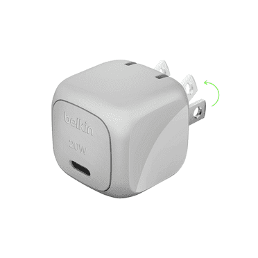 Belkin Compact Wall Charger 20W, USB-C Power Delivery Fast Charging for Apple iPhone 16, 15, 14, 13, Plus, Pro, Pro Max, Samsung Galaxy S25, Galaxy S24, Google Pixel 9, iPad, AirPods, & More - Gray