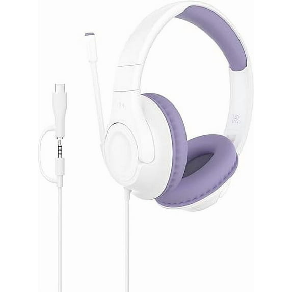 Belkin SoundForm Inspire Wired Over-Ear Headset for Kids, Learning & Travel w/Built-in Mic, 85dB Safe Volume - USB-C & 3.5mm - Compatible w/iPhone, iPad, Galaxy, Nintendo Switch 2 & More - Lavender