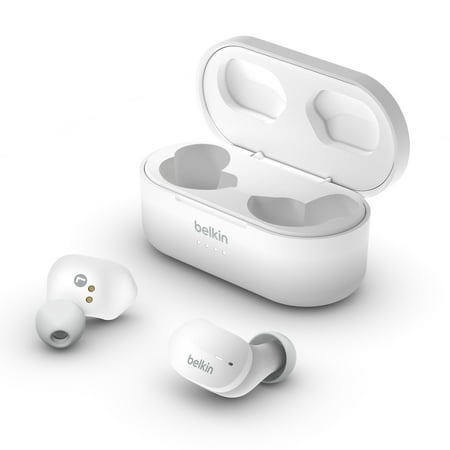 Belkin SoundForm True Wireless Earbuds, Bluetooth Headphones with Microphone, Touch Controls, IPX5 Sweat & Splash Resistant with Charging Case - White