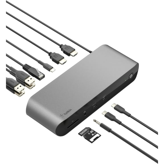 Belkin Thunderbolt 4 Docking Station with 90W Power Delivery for MacBook & Windows - 8K/Dual 4K Display, Thunderbolt 4 Cable, HDMI, Ethernet, SD & Audio Ports, Gray