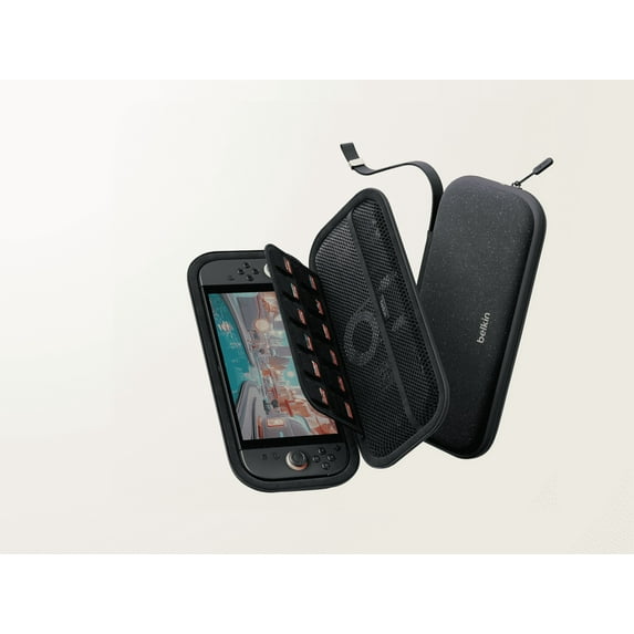 Belkin Travel Case for Nintendo Switch 2 – Hard Shell, Soft Interior, Game Card Pocket, AirTag Holder – Lightweight & Portable Gaming Bag – Charcoal