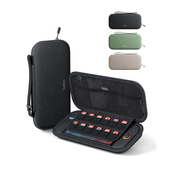Belkin Travel Case for Nintendo Switch 2 Black Hard Shell with Game Card Pocket and AirTag Holder