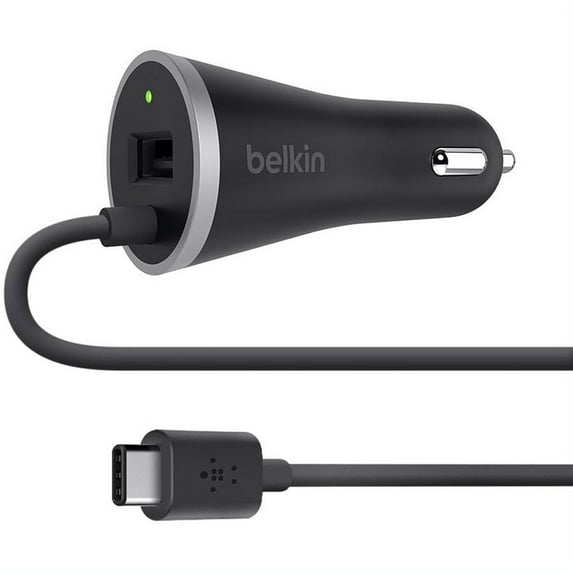 Belkin USB-C Car Charger with Hardwired USB-C Cable and USB-A Port - 5 V DC Output Voltage