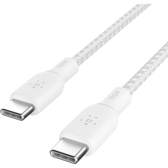 Belkin BoostCharge Braided USB-C to USB-C (3M/10ft) Fast Charging Cable 100W Power Delivery USB-IF for iPhone 16 Series, MacBook, Galaxy S25 Series, Pixel, Nintendo Switch 2 & More - White