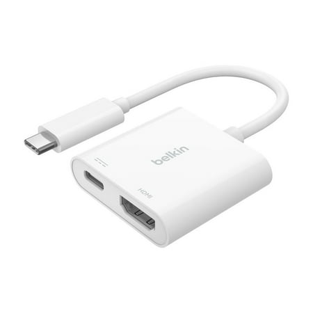 Belkin - USB-C to HDMI Adapter + USB-C Charging Port, 4K UHD Video, 60W Passthrough Power - White