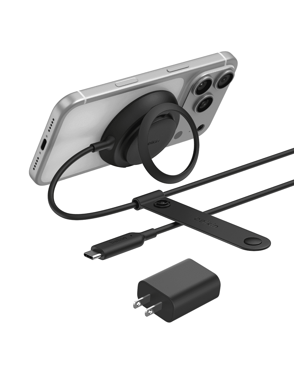 Belkin MagSafe Charger, Magnetic iPhone Charger w/ Qi2 25W, Fast Wireless Charging Pad w/Kickstand for iPhone 17 Series, Samsung Galaxy, Pixel 10, AirPods Pro, Travel - No Power Adapter, Black