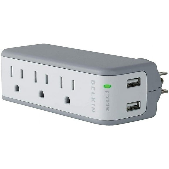 Belkin Wall Mount Surge Protector - 3 AC Multi Outlets & 2 USB Charger Ports - Heavy Duty Flat Rotating Plug for Home, Office, Travel, Computer Desktop & Phone Charging Brick (918 Joules)