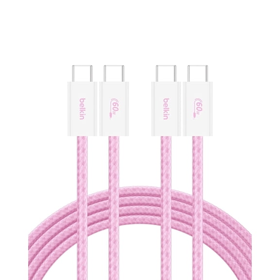 Belkin to cables 2 pack, 6.6 feet, 60-type charger, charging cable, soft, braided, suitable for 17, 25, 10,, etc., travel essentials - pink