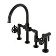 thumbnail image 1 of Belknap Industrial Style Bridge Kitchen Faucet with Brass Sprayer, Matte Black, 1 of 1