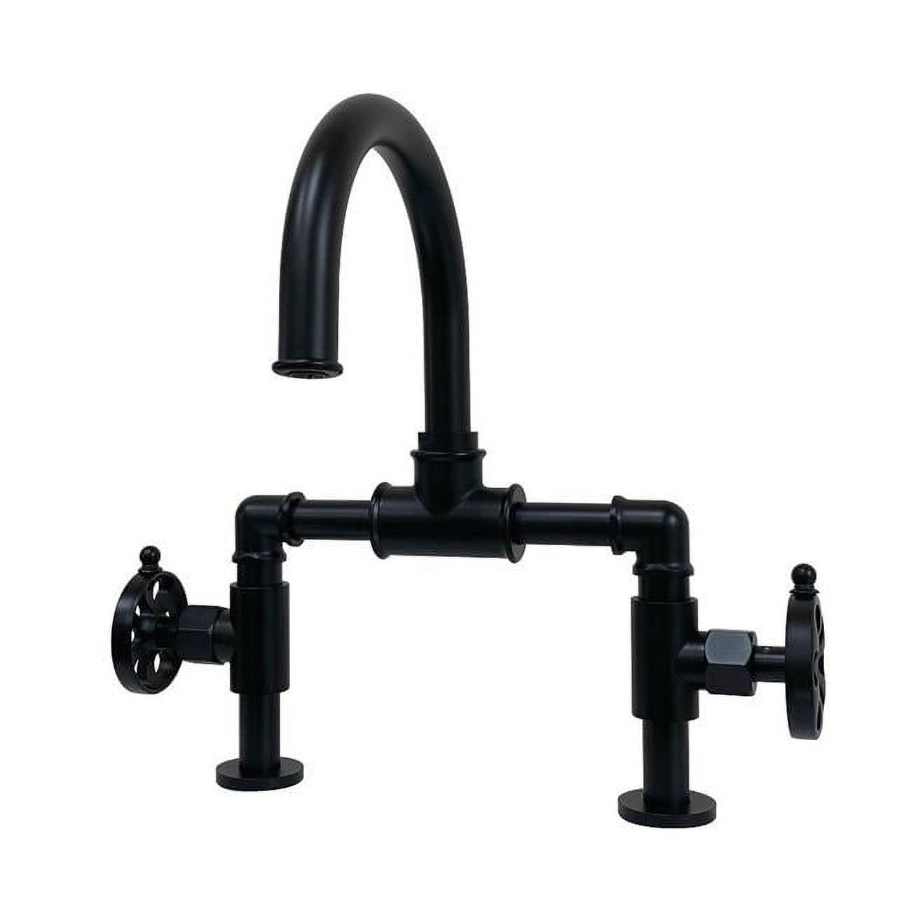 Belknap Industrial Style Wheel Handle Bridge Bathroom Faucet with Pop