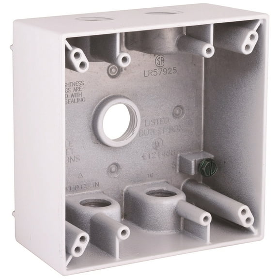 HUBBELL 5337-1 Weatherproof Box, 5 -Outlet, 2 -Gang, Aluminum, White, Powder-Coated