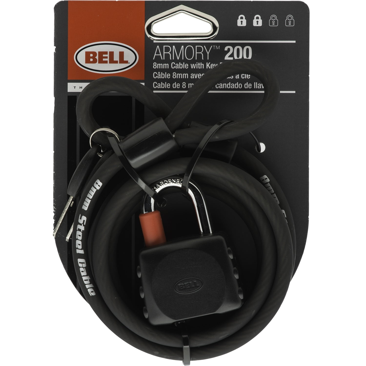 Bell ARMORY 200 6' x 8mm Cable and Key Padlock, Black - Walmart.com