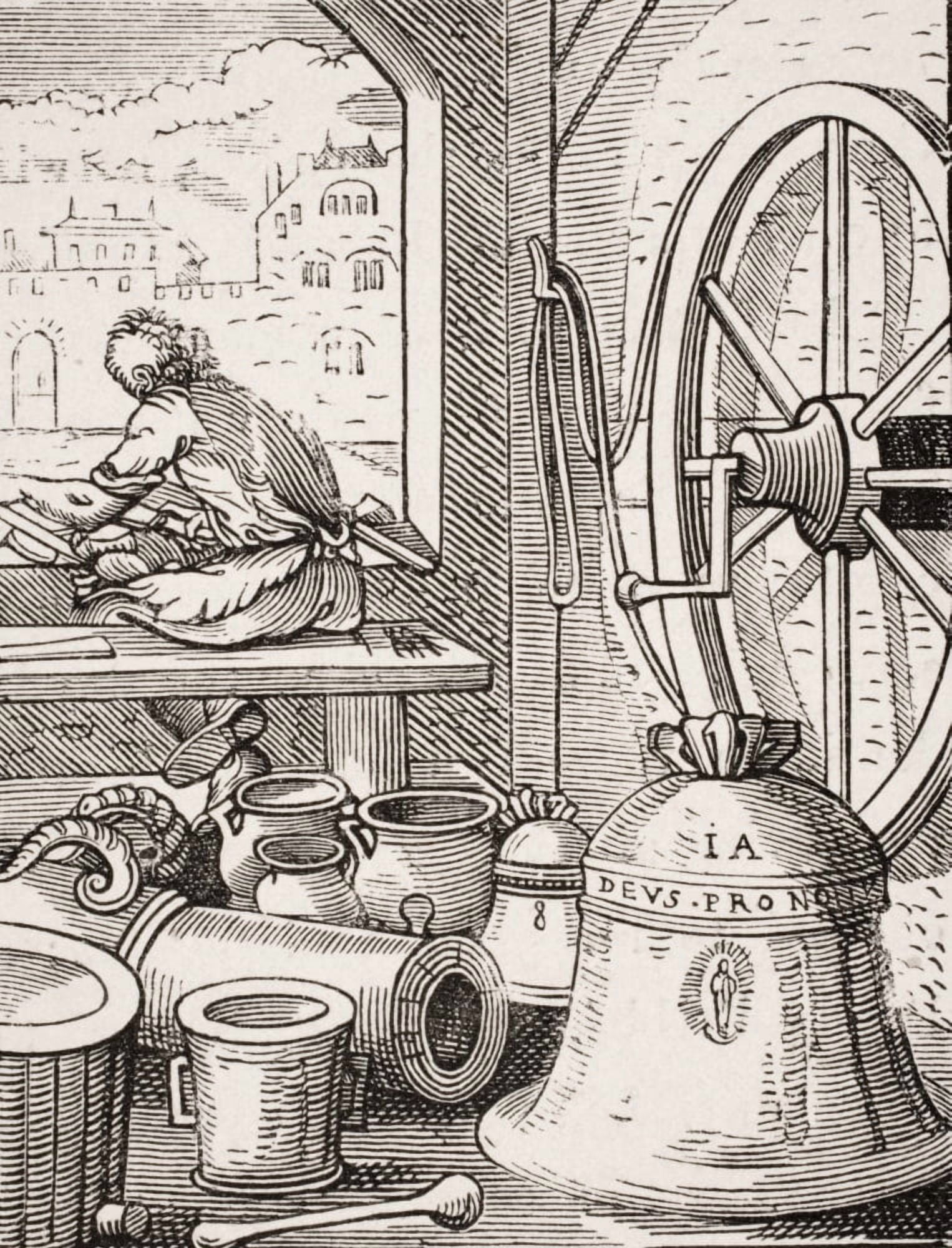 Bell And Cannon Caster 19Th Century Reproduction Of 16Th Century Woodcut By Jost Amman Canvas Art - Ken Welsh  Design Pics (12 x 16)