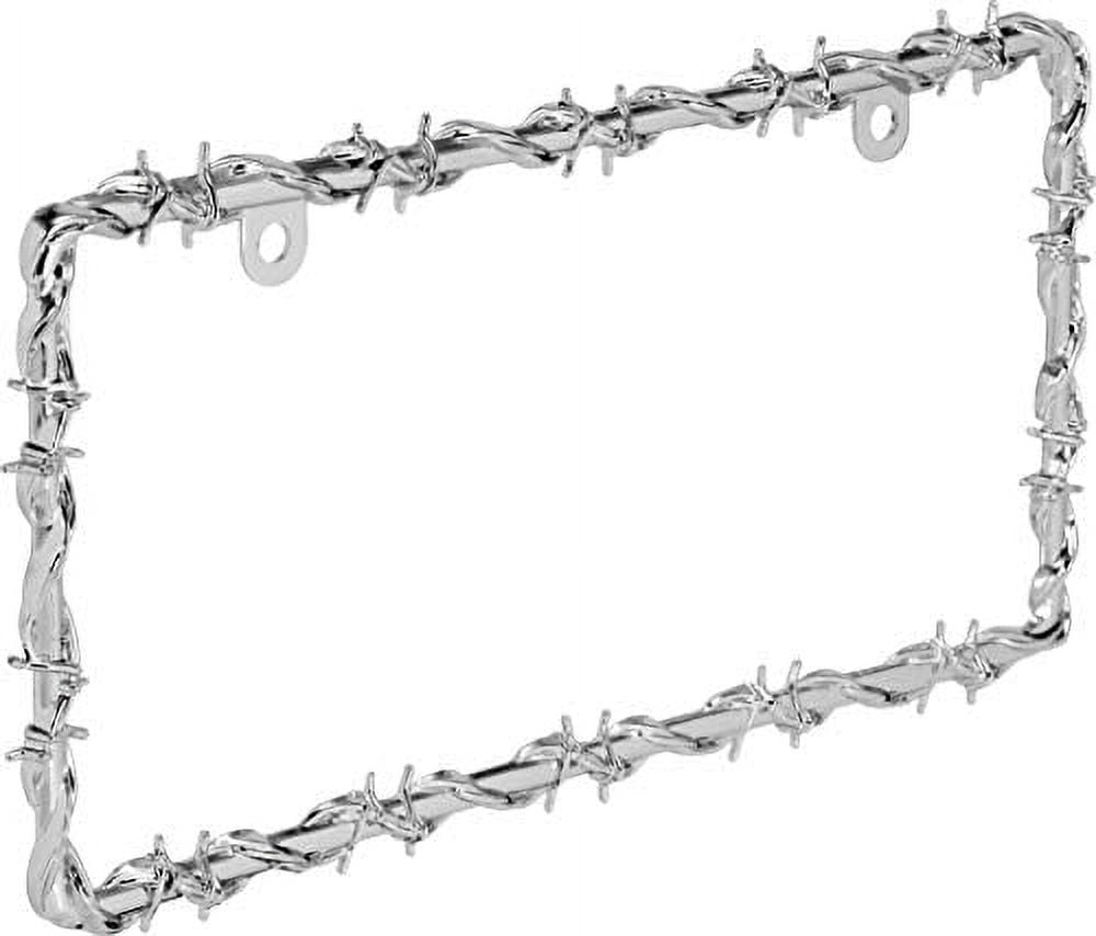 Barbed Wire License Plate Frame - Chrome Chain Link Design, 12.4" X 6.3" | High Gloss Zinc Alloy, Rust-Proof, For Men & Cars