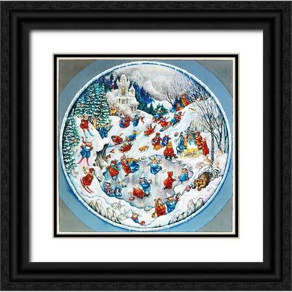 Bell, Bill 12x12 Black Ornate Wood Framed with Double Matting Museum Art Print Titled - Holy Cats Snow Time (Pc)
