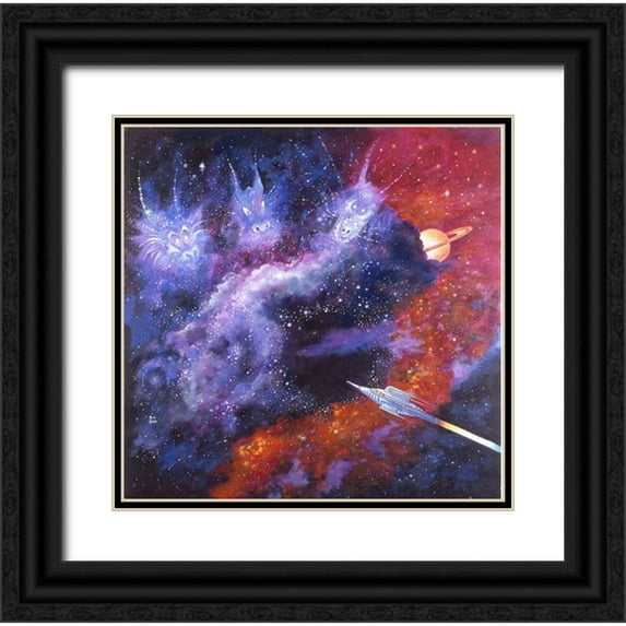Bell, Bill 12x12 Black Ornate Wood Framed with Double Matting Museum Art Print Titled - Space Dragons