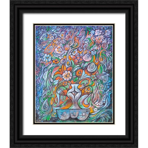 Bell, Bill 12x14 Black Ornate Wood Framed with Double Matting Museum Art Print Titled - The Flower Vase