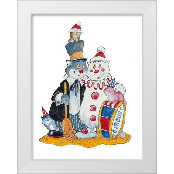 Bell, Bill 12x14 White Modern Wood Framed Museum Art Print Titled - Carnival Cats