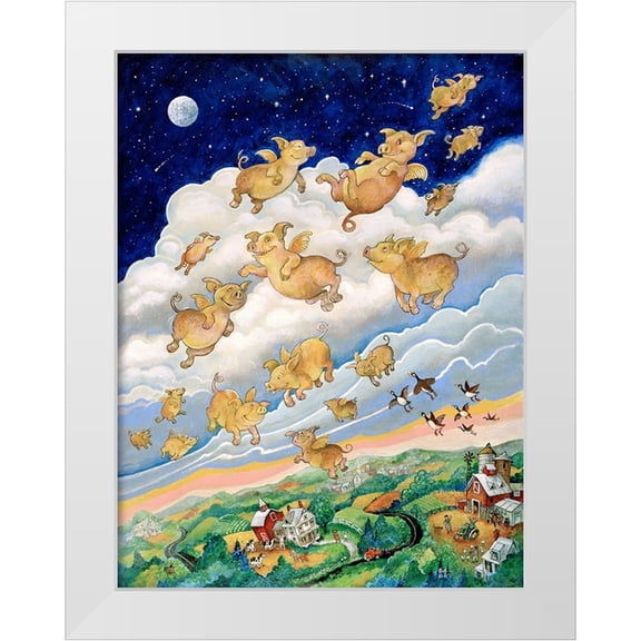 Bell, Bill 12x14 White Modern Wood Framed Museum Art Print Titled - If Pigs Could Fly