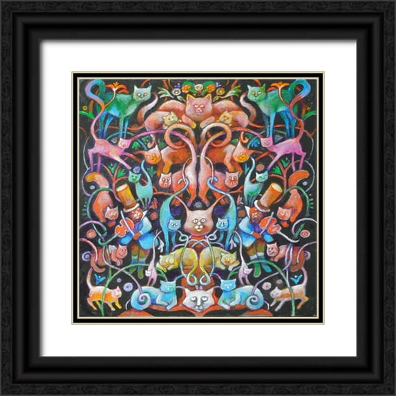 Bell, Bill 15x15 Black Ornate Wood Framed with Double Matting Museum Art Print Titled - Cat Tangle