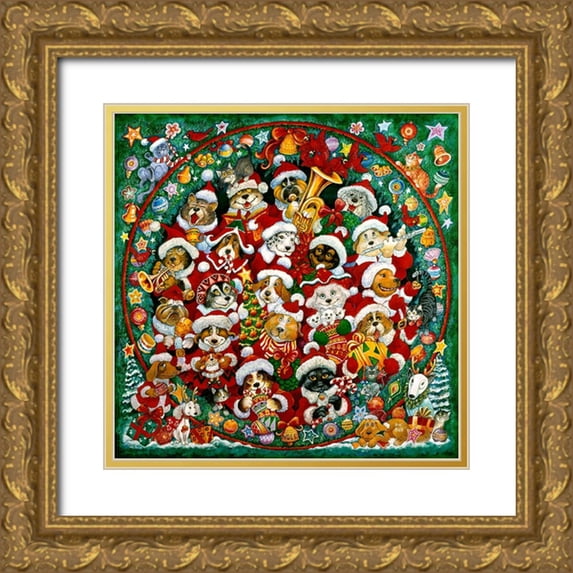 Bell, Bill 15x15 Gold Ornate Wood Framed with Double Matting Museum Art Print Titled - Santa Paws Christmas