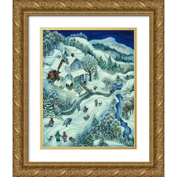 Bell, Bill 15x18 Gold Ornate Wood Framed with Double Matting Museum Art Print Titled - Sledding