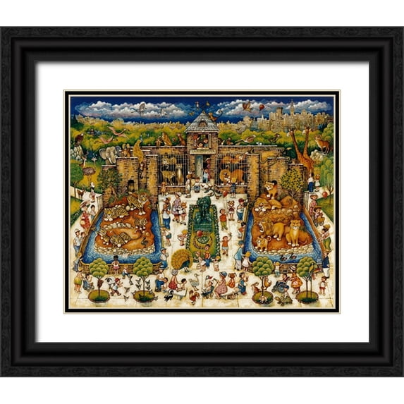 Bell, Bill 18x15 Black Ornate Wood Framed with Double Matting Museum Art Print Titled - Cats And Kids At The Zoo