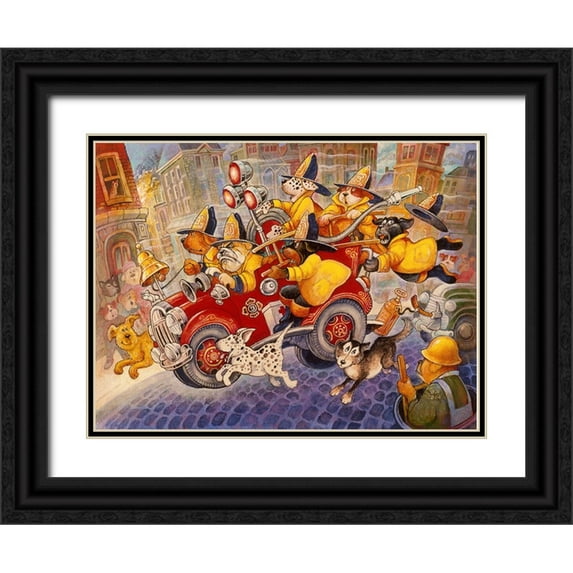 Bell, Bill 18x15 Black Ornate Wood Framed with Double Matting Museum Art Print Titled - Hot Dog Firefighters