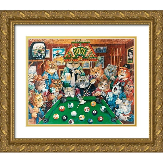 Bell, Bill 18x15 Gold Ornate Wood Framed with Double Matting Museum Art Print Titled - The Hustler ( Pool Cats )