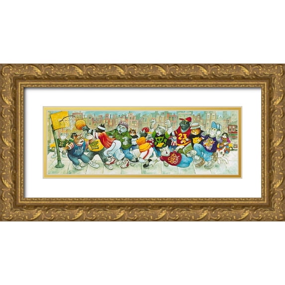 Bell, Bill 18x9 Gold Ornate Wood Framed with Double Matting Museum Art Print Titled - Hoop Cats