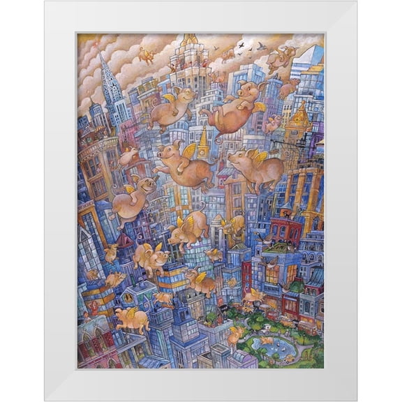 Bell, Bill 19x24 White Modern Wood Framed Museum Art Print Titled - Them Flyin Pigs