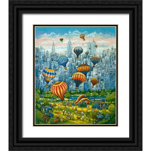 Bell, Bill 20x23 Black Ornate Wood Framed with Double Matting Museum Art Print Titled - Central Park Balloons