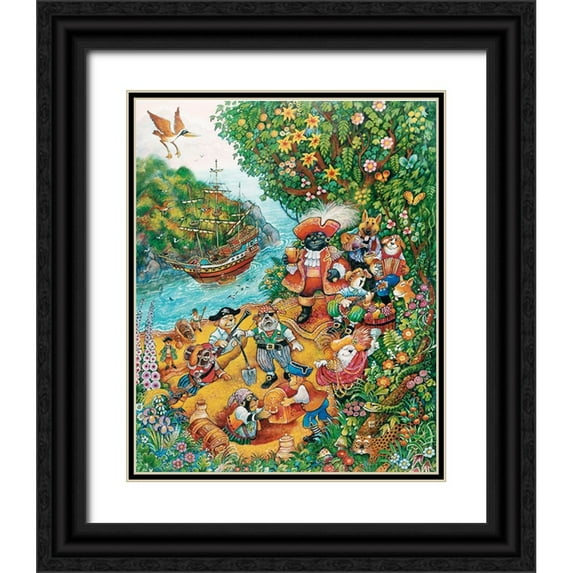 Bell, Bill 20x24 Black Ornate Wood Framed with Double Matting Museum Art Print Titled - Black Dogs Treasure Island