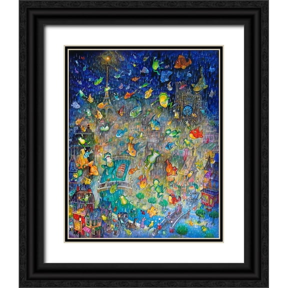 Bell, Bill 20x24 Black Ornate Wood Framed with Double Matting Museum Art Print Titled - Raining Frogs And Fishes