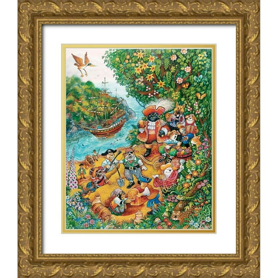 Bell, Bill 20x24 Gold Ornate Wood Framed with Double Matting Museum Art Print Titled - Black Dogs Treasure Island